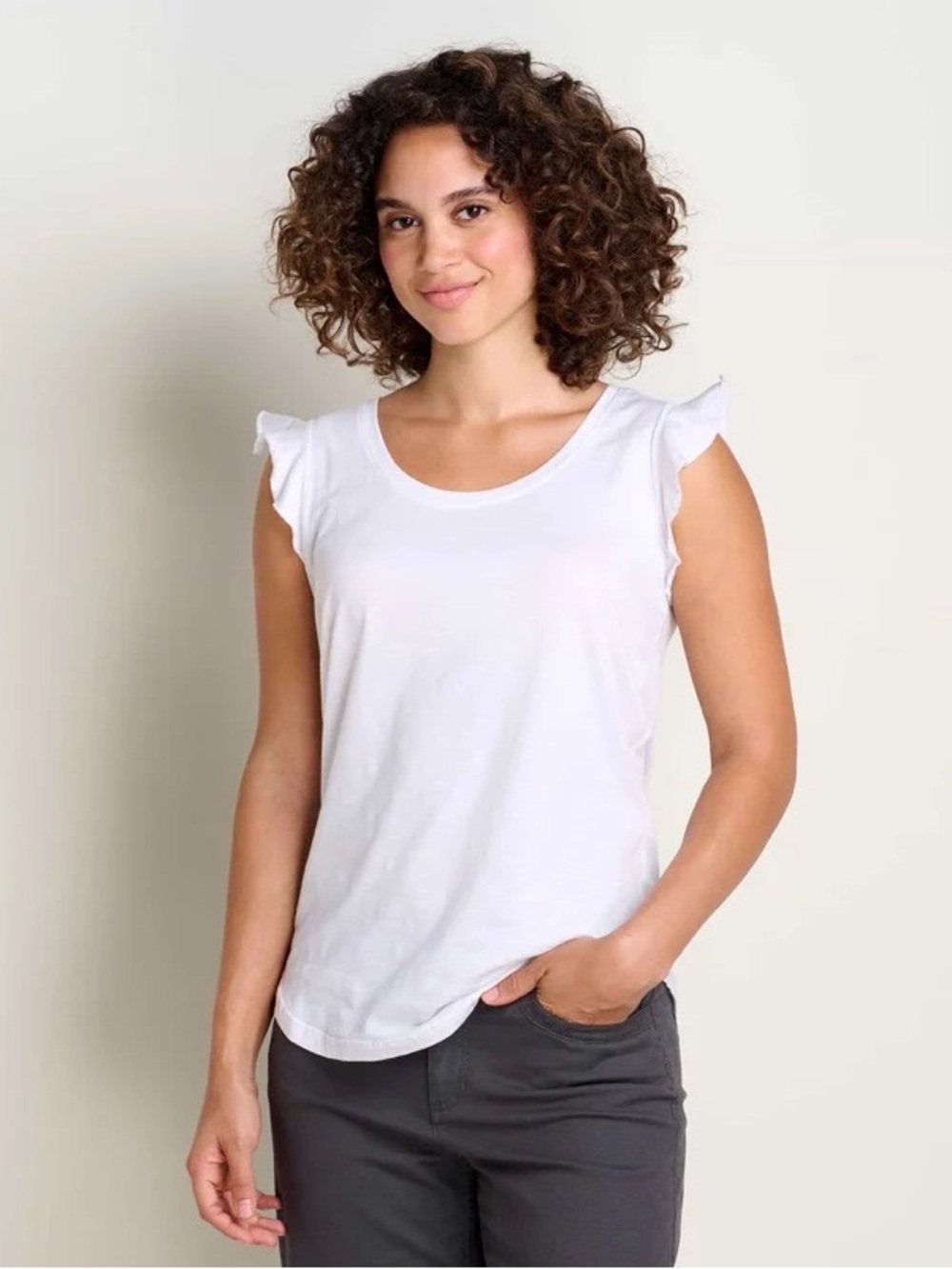 Toad & Co Rufflita II Tee White Ruffled Flutter Sleeves Women’s Size Large